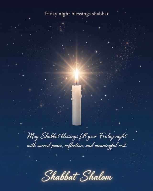 Happy Friday Night Blessings greeting card featuring a peaceful night sky with a glowing crescent moon, stars, soft clouds, and a white dove flying beneath the moon. Beautiful white and pale blue flowers with delicate leaves decorate the bottom corners. Text reads “HAPPY FRIDAY NIGHT BLESSINGS”, followed by “May your Friday night be filled with peace and joyful rest” and “Sleep in Blessings.”