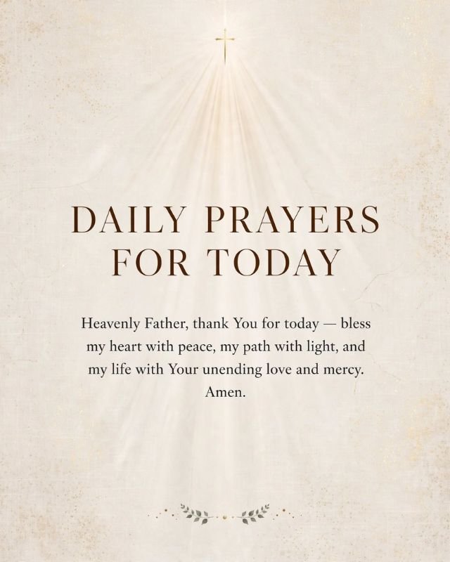 Prayers for Today card on webpage 120 Prayers for Today Powerful Short Daily Catholic Inspirational and Images, with tropical palm leaves border and text Lord on this Wednesday steady my heart in faith and give me patience to walk through today with purpose trust and quiet strength