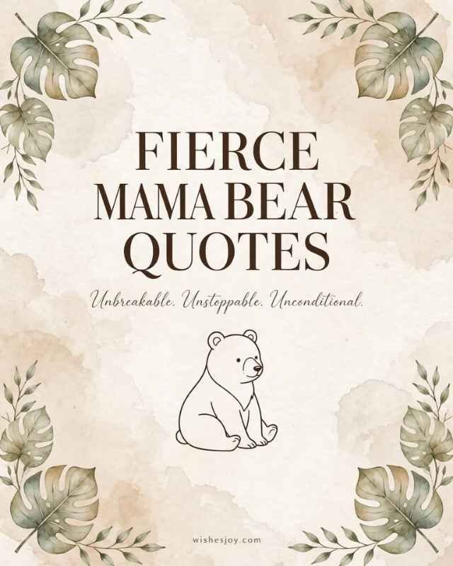 Sweet Mama Bear Quotes greeting card with a soft watercolor background and delicate pink flowers, green leaves, and floral branches decorating the edges. Center text reads “Sweet Mama Bear Quotes” with a small floral divider below. The subtitle reads “heartfelt words of love, strength & comfort.”