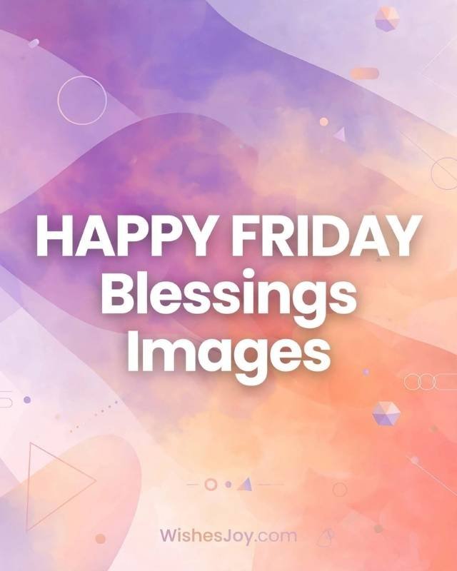 Friday Blessings greeting card with a soft pastel watercolor background, featuring large pink peony flowers and green leafy branches around the four corners. The center text reads “POSITIVE Friday Blessings”. Below it says, “May this Friday wrap your heart in peace and your soul in joy, reminding you that every ending is just a new beginning in disguise.” The bottom includes the website text “WishesJoy.com.”