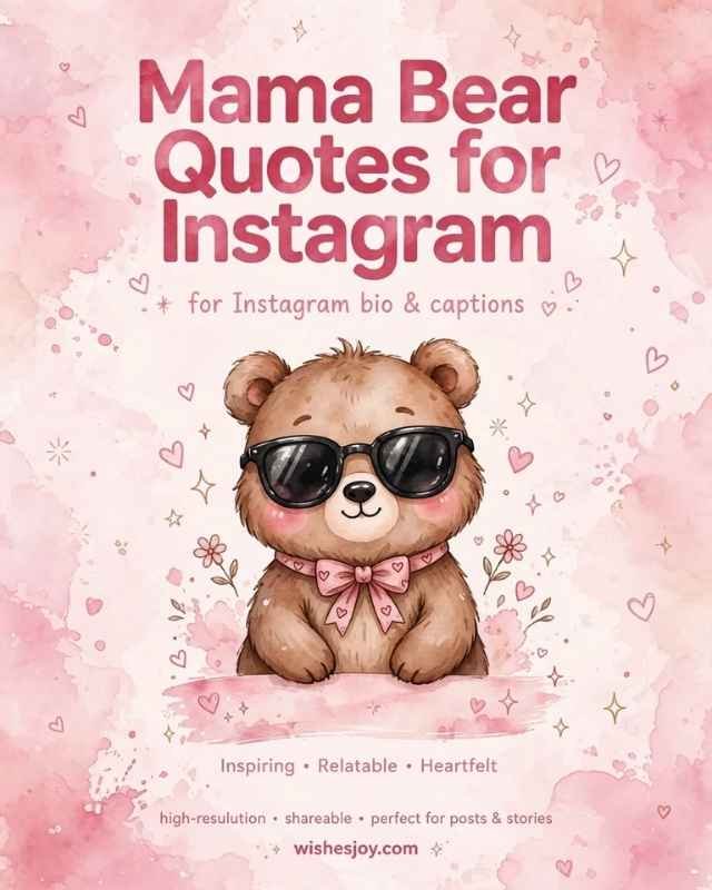 Sweet Mama Bear Quotes greeting card with a soft watercolor background and delicate pink flowers, green leaves, and floral branches decorating the edges. Center text reads “Sweet Mama Bear Quotes” with a small floral divider below. The subtitle reads “heartfelt words of love, strength & comfort.”