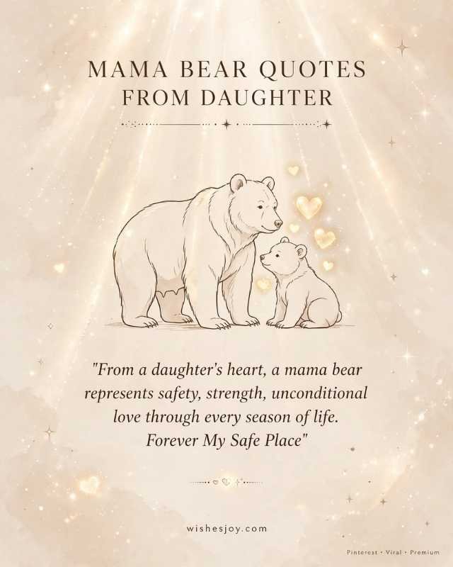 Sweet Mama Bear Quotes greeting card with a soft watercolor background and delicate pink flowers, green leaves, and floral branches decorating the edges. Center text reads “Sweet Mama Bear Quotes” with a small floral divider below. The subtitle reads “heartfelt words of love, strength & comfort.”