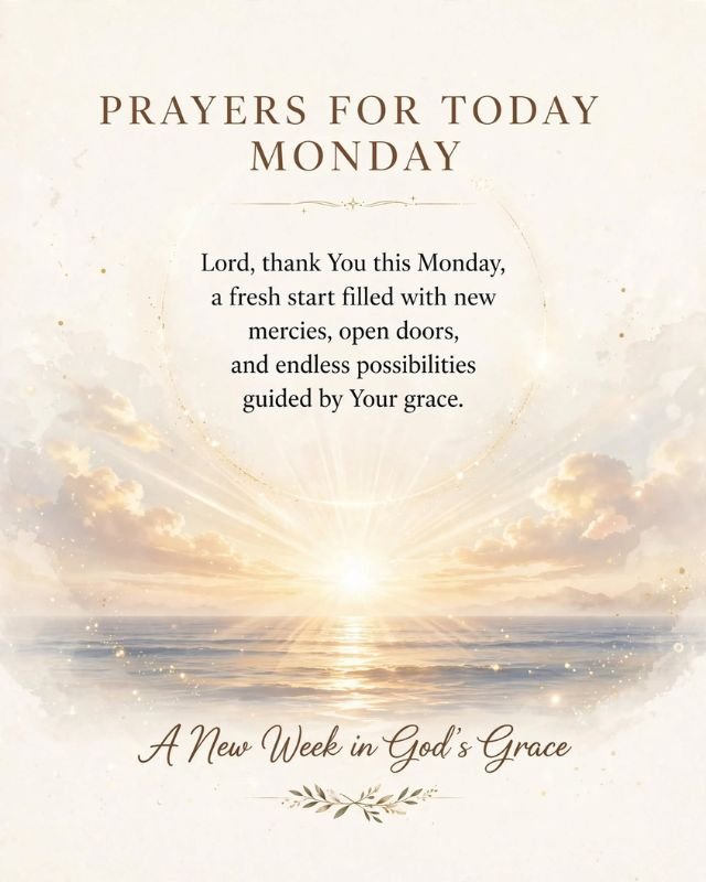 Prayers for Today card on webpage 120 Prayers for Today Powerful Short Daily Catholic Inspirational and Images, with tropical palm leaves border and text Lord on this Wednesday steady my heart in faith and give me patience to walk through today with purpose trust and quiet strength