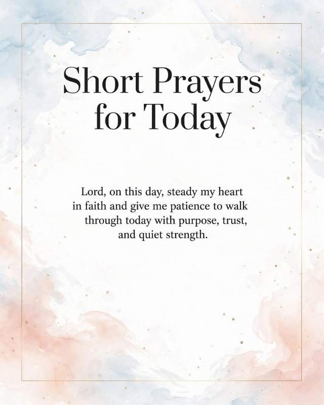 Short Prayers for Today card on webpage 120 Prayers for Today Powerful Short Daily Catholic Inspirational and Images, with tropical palm leaves border and text Lord on this Wednesday steady my heart in faith and give me patience to walk through today with purpose trust and quiet strength