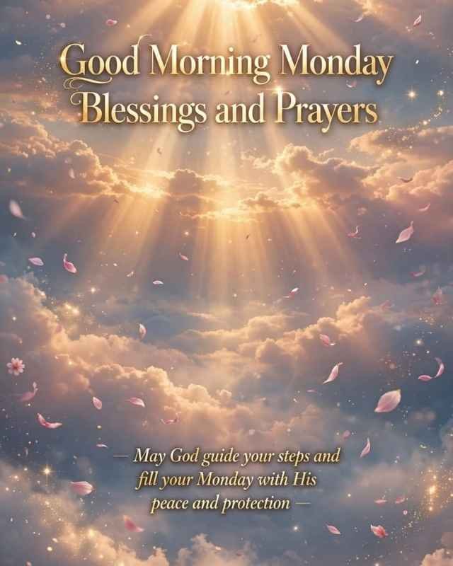 135 Good Morning Powerful Monday Blessings – inspirational quotes, prayers, messages, and images for friends. Beautiful watercolor daisies, green leaves, a warm cup of coffee, and soft pastel colors create a peaceful Monday morning blessing design. Find uplifting Monday blessings to start the week with joy and peace. WishesJoy.com
